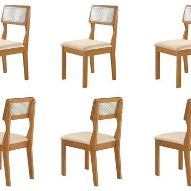 Imagem de Kit 6 Cadeiras para Sala de Jantar Ágata Castanho Cinamomo/Creme