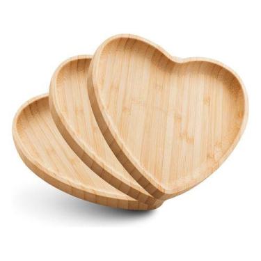 Imagem de Kit 3 Bandeja Formato De Coração De Bambu Heart Petisqueira - Lyor, Ma