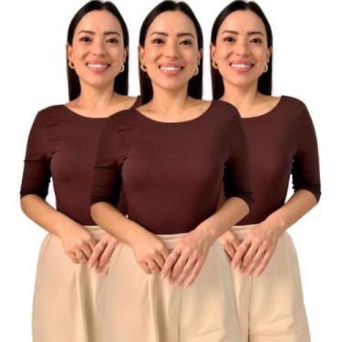 Imagem de Kit 3 Blusas Feminina Manga 3/4 com Abertura nas Costas - Maranne, Kit