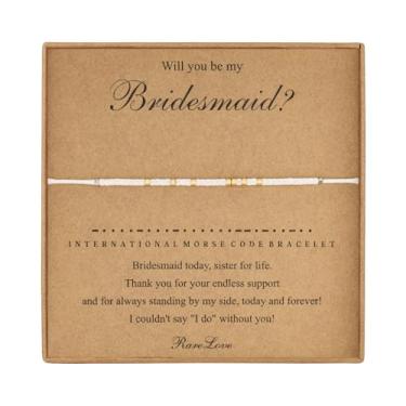 Imagem de RareLove Pulseira com contas de código Morse Will You Be My Bridesmaid para damas de honra, presentes de dama de honra, presentes de despedida de solteira, ouro branco, sementes de pônei, contas