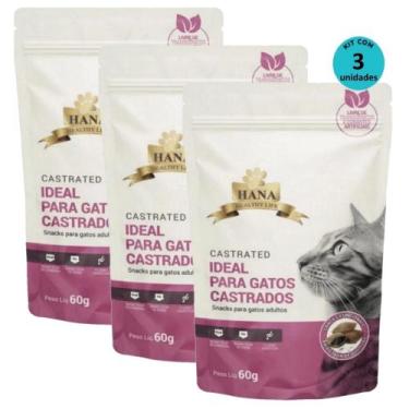 Imagem de Petisco Snack Hana Para Gatos Castrados 60g Kit com 3 UND