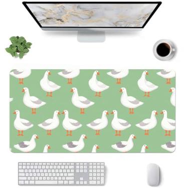 Imagem de Kawaii Tapete de mesa de pato branco, grande, extenso, teclado para jogos, mouse pad, couro verde macio antiderrapante para escritório/casa/estudo