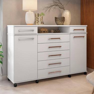 Imagem de Cômoda 7 Gavetas 2 Portas 1 Cabideiro 1 Nicho com Rodizios Mônaco