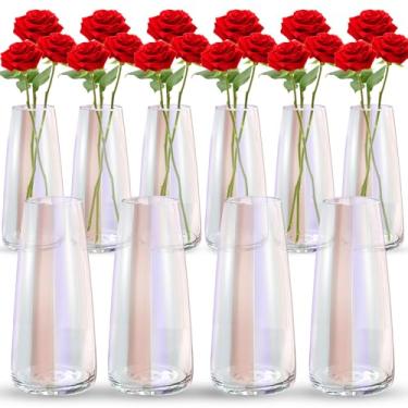 Imagem de Thenshop 10 peças de vaso de flores de 22 cm de altura Boho decorativo vaso de cristal de boca larga para centros de mesa a granel para buquês de flores rústico decoração de casa casamento presente de