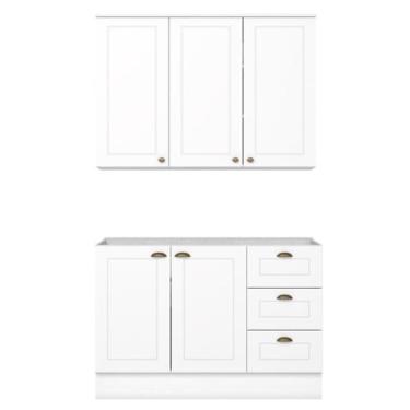 Imagem de Armario Aereo E Balcao Para Pia 120 cm Americana Branco Henn, Branco