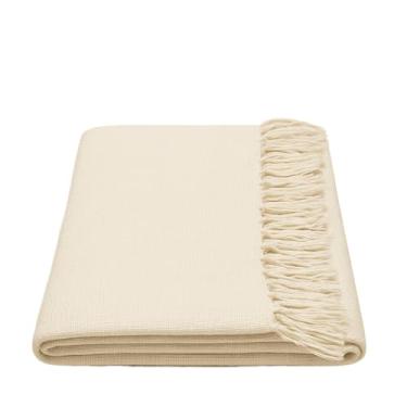 Imagem de Manta Para Sofá Grande Casal 2,40x1,80m Algodão Natural Artesanal Decorativa Coberta Franja(Cru)