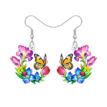Imagem de DALANE Brincos pendentes de flor colorida de acrílico com borboleta, inseto, primavera, verão, gota, acessórios, presentes de borboleta, presentes para mulheres, berloques, Medium, Acrílico, Sem pedra