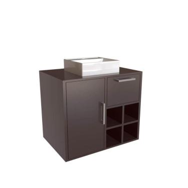 Imagem de Gabinete Suspenso 68cm Eduarda Grafite com Cuba Branca Porta Gaveta Nicho Aberto De Banheiro