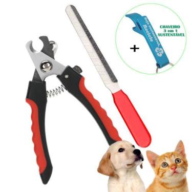 Imagem de Cortador de Unha Para Gatos Cachorros com Lixa Vermelho + Chaveiro CBR