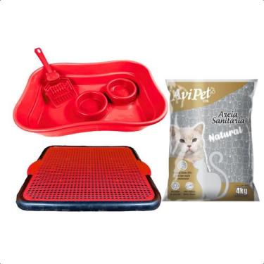 Imagem de Kit Gato Completo Bandeja Sanitária+Areia Natural Tradicional 4kg - Av