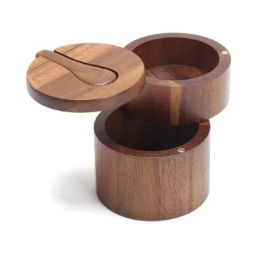 Imagem de YACEYACE Saleiro com colher, recipientes de sal e pimenta de 200 ml, compartimento triplo, recipientes pequenos de sal de acácia para bancada, adega de sal para cozinha