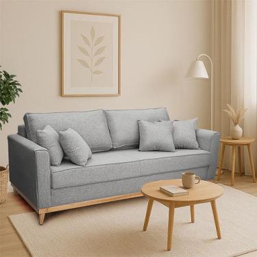 Imagem de Sofá Namoradeira 2 Lugares Base de Madeira Linho Premium Moderno Minim