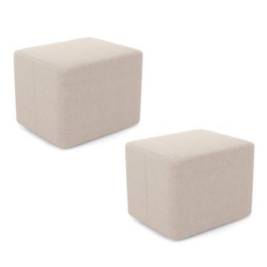 Imagem de Kit 02 Puffs Decorativos Living Yumi Retangular 60cm Bouclê Bege - Abmaza