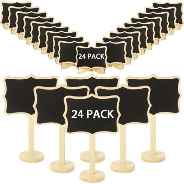 Imagem de DIRBUY Pacote com 48 etiquetas de alimentos de madeira para buffet de festa - 10 x 7,6 cm mini placas de lousa - quadro de giz para mesa de buffet de festa, casamentos, números de mesa, quadro de