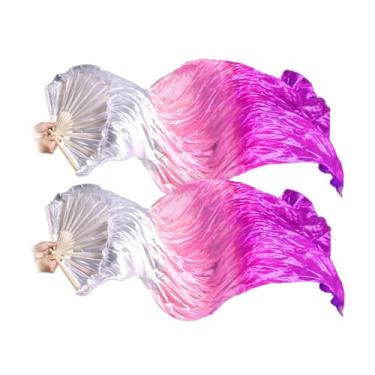 Imagem de Anlising 1 par de leques de véu de seda de dança do ventre, ventilador feminino de dança do ventre de seda, véu feminino de dança do ventre, leque de dança de seda feito à mão, véus longos de bambu