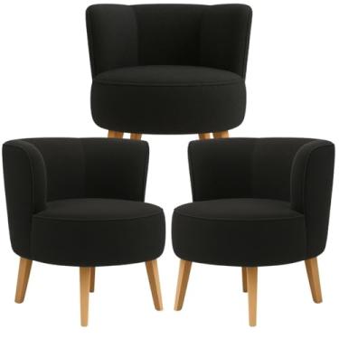 Imagem de Conjunto 3 Cadeiras Moderna para Recepção Clinica Tecido Boucle Confortavel Pés de Madeira MOBLAN decor (Preto)