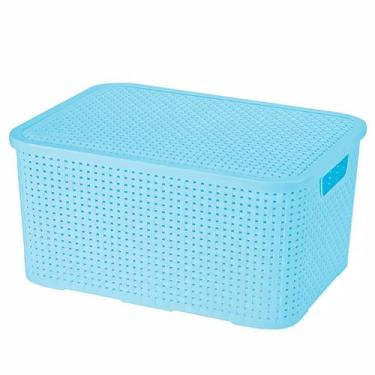 Imagem de Mini Caixa Rattan 7L Baby Com Tampa E Pegadores Para Organização De Br