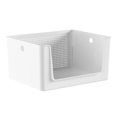 Imagem de Caixa Cesto Flow Com Abertura Frontal 16 Litros Armazenamento Organizador Empilhável Cozinha Lavanderia (BRANCO)