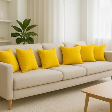 Imagem de Kit com 6 Capas de Almofadas Decorativas Suede 44x44 (Amarela)