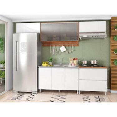 Imagem de Cozinha Completa Bartira Amazonita Com 8 Portas, 1 Gaveta E 4 Prateleiras 280cm De Largura Damasco Com Branco