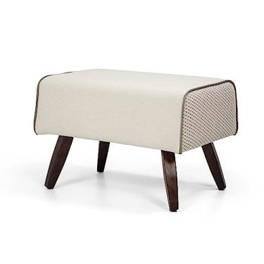 Imagem de Banco Viseo 60cm linho creme claro/jacar marrom pés madeira