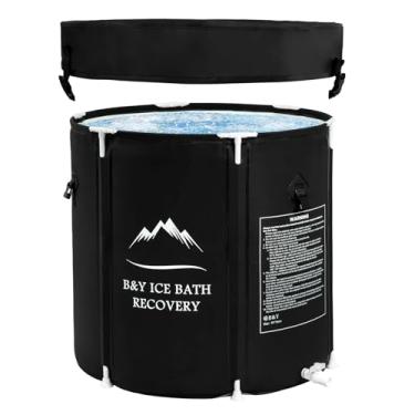 Imagem de B&Y Banheira de gelo dobrável, banheira de imersão a frio de 87 Gal para adultos com moldura atualizada em forma de T, banheira de spa independente para terapia de água fria, mais estável (74 cm φ x