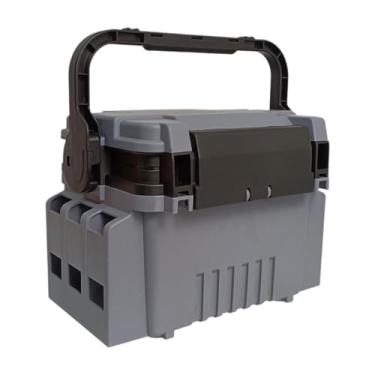 Imagem de Pegciuho Caixa de equipamentos de pesca, organizador de ferramentas de pesca ao ar livre com suporte para vara, equipamento portátil, estojo de transporte de 2, Cinza
