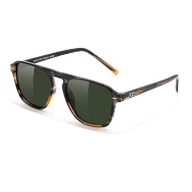Imagem de FEISEDY Óculos de sol masculinos polarizados aviador quadrado moderno feminino estilo vintage armação acetato UV400 B0191, Armação de tartaruga 007 e verde escuro, 52mm