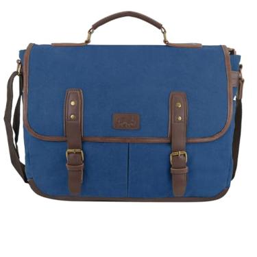 Imagem de Bolsa carteiro masculina vintage para laptop – Bolsa de lona para trabalho, viagens e negócios – Bolsa transversal com vários bolsos com alça ajustável – presente para ele