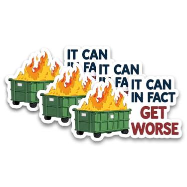 Imagem de Conjunto de 3 peças de adesivos It Can in Fact Get Worse Dumpster Fire Stickers Caution Negativity Challenges Impermeável 7,6 cm Decalque de vinil cortado para garrafa de água, laptop, telefone Kindle