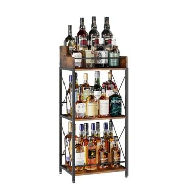 Imagem de KLM Prateleira de exibição de garrafa de licor, organizador de xarope de café, rack de vinho de bancada de 3 degraus, minibar, suporte de prateleira de bar retrô para uísque, bebidas espirituosas