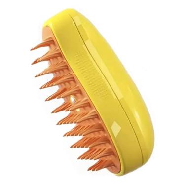 Imagem de Escova Massageadora com Vapor para Pets, Recarregável USB, Amarelo, para Cães e Gatos