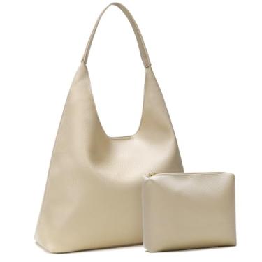 Imagem de Pelimoo Bolsas Hobo para mulheres, bolsas de ombro de couro vegano macio, bolsas despojadas para trabalho, viagens, escola, Nude., Large