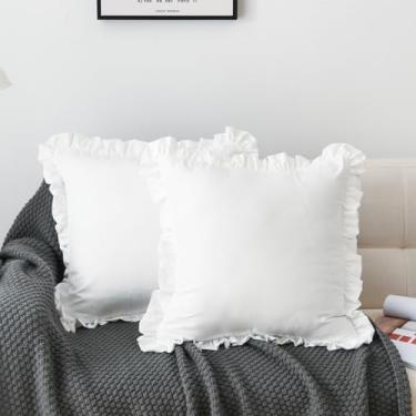 Imagem de SnugLoom Conjunto de 2 fronhas brancas europeias, 100% microfibra escovada, babados, branco - Super aconchegante e macio, resistente a rugas, desbotamento, manchas com fronhas de envelope 66 x 66 cm