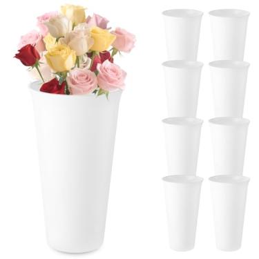 Imagem de Pacote com 8 vasos redondos modernos, baldes de flores, vasos de flores de plástico de 24 cm para centros de mesa, baldes decorativos para mesa de chá de panela, decoração de festival de casamento