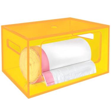 Imagem de Porta-saco de lixo empilhável sob a pia organizador de armazenamento de saco de lixo acrílico extragrande com parte superior e alças para armário de despensa de cozinha, lavanderia, amarelo neon