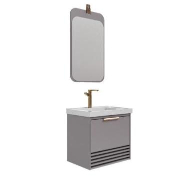 Imagem de Gabinete Para Banheiro Com Lavatório Paraty Platina MGM Moveis 60cm