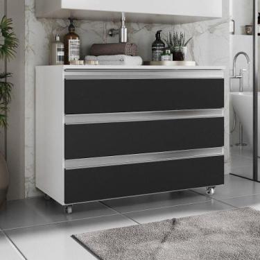 Imagem de Gabinete Banheiro Rodinhas Joia 80cm 03 Gavetas Branco Preto - Moveis 