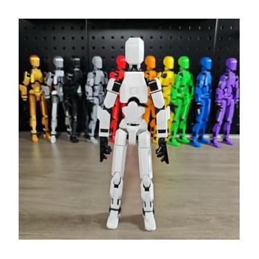 Imagem de Brinquedo infantil Dummy 13 V5 REMODELADO Articulado 15 CM - Kit Montagem 3D com 2 Armas - Branco
