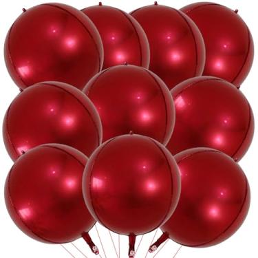 Imagem de KALOR 10 Balões De Mylar Vermelho Bordô 22" 22", Grandes Metal Redondos 4D, Metálicos Espelhados Para Festa Aniversário, Chá Bebê, Materiais Revelação Do Sexo Bebê