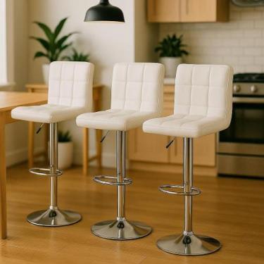 Imagem de Kit Conjunto 3 Banquetas Estofadas Alta Para Bar Balcão Bancada Girató