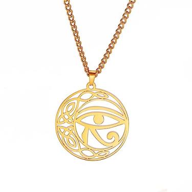 Imagem de EUEAVAN Colar Olho de Hórus para mulheres, homens, nó celta, lua, redondo, pingente egípcio antigo, cruz Ankh, joia africana, proteção, amuleto, presente religioso, Aço inoxidável, Sem Pedra Preciosa