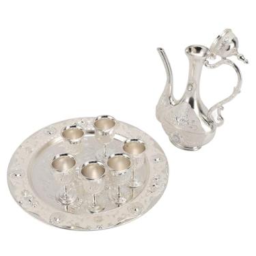 Imagem de Acouto Conjunto de café Turco Vintage Com 6 Xícaras e Maconha, um chá Elegante à Prova de Ferrugem de Zinco para Decoração, Casamentos e (Prata e branco)