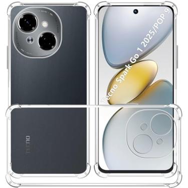 Imagem de USTIYA Capa para Tecno Spark Go 1 2025/POP 9 4G TPU transparente quatro cantos capa de proteção de grau militar transparente macia