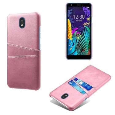 Imagem de Capas Compatível com LG K30 (2019),Caso de couro PU-Tampa de telefone a prova de choque com 2 slots de cartão,Proteção anti-impressão digital e anti-gota-Pink