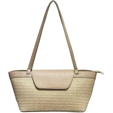 Imagem de Bolsa feminina de palha de tecido feito à mão para viagem na praia, Damasco