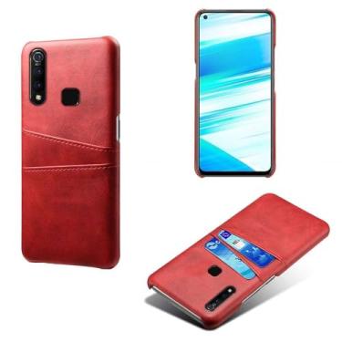 Imagem de Capas Compatível com VIVO Z1 PRO,Caso de couro PU-Tampa de telefone a prova de choque com 2 slots de cartão,Proteção anti-impressão digital e anti-gota-Red