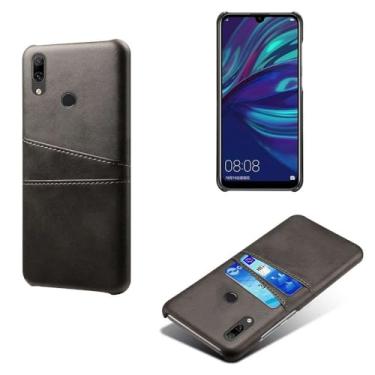 Imagem de Capas Compatível com Huawei Y7 Prime 2019,Caso de couro PU-Tampa de telefone a prova de choque com 2 slots de cartão,Proteção anti-impressão digital e anti-gota-Black