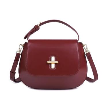 Imagem de MoreFarther Bolsas transversais de couro genuíno para mulheres, bolsas estruturadas bolsa transversal de couro, Vermelho vinho, Elegante