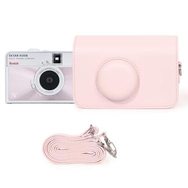 Imagem de TYUANDOUER Capa para câmera de filme KODAK H35, capa de couro PU retrô para câmera KODAK EKTAR H35/ Ultra F9/F501 de filme de meia moldura, capa protetora para Kodak com alça de ombro - rosa